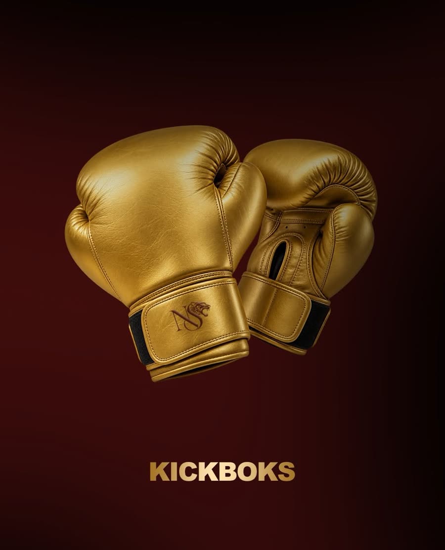 N&S logolu altın boks eldivenleri